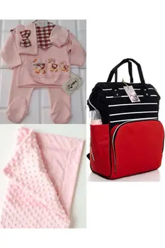  Функциональный рюкзак для ухода за матерью и ребенком, комплект для выхода из больницы из 100% хлопка и одеяло из нута, Хлопковый Розовый