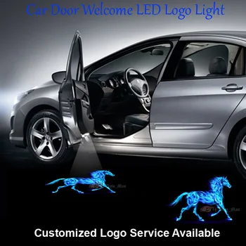  2шт Синий Пламенеющий Логотип Лошади Добро Пожаловать На Дверь Лазерный проектор 3D автомобильная лужа светодиодный Призрачный теневой светильник для Ford Mustang