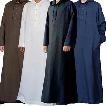  Новая Мусульманская мужская одежда из Саудовской Аравии, Тобе, Модная Простая Длинная мужская Хлопчатобумажная рубашка, Мусульманский халат, Топы