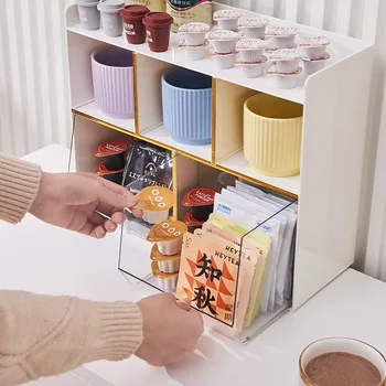  2-Слойный стеллаж для хранения приправ, Пластиковая коробка для чайных пакетиков, Кофейная капсула, Офисная комната отдыха, Настольная сортировка для кухни