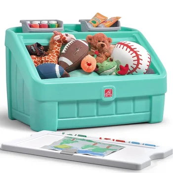  коробка-органайзер для хранения 2-в-1, пластиковая коробка для игрушек для малышей с художественной крышкой, мятный