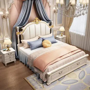  Домашний комплект мебели для Спальни, Роскошная кровать Американской Принцессы Размера King Size, Антикварная Резная кровать из массива дерева, 1,8 М, Принадлежности