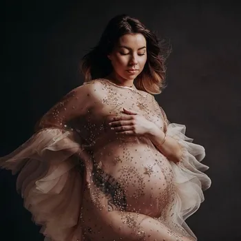  Тюлевые Бронзирующие Платья для беременных Для фотосессии во время беременности, Вечерняя одежда, Сексуальный Реквизит для фотосъемки беременных Женщин, Халат до колен