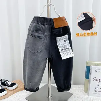  Джинсы для мальчиков, детские брюки Осень 2023, Новые детские осенние модные крутые брюки