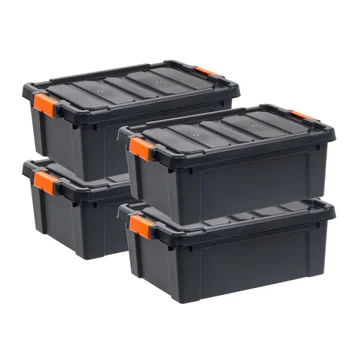  IRIS США, 11-галлонный пластиковый ящик для хранения, черный, набор из 4 ящиков-органайзеров для хранения