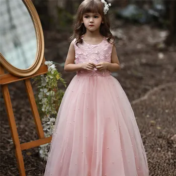  Детское свадебное платье с шлейфом, платья принцессы с вышивкой для девочек, пачка для девочек, вечернее платье с большим бантом, одежда для выступлений