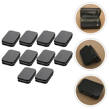  Металлические прямоугольные пустые банки Портативные коробчатые контейнеры с крышками 10 шт. (черный)
