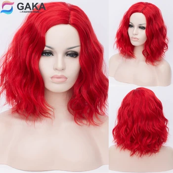  Женский короткий Парик для Косплея с натуральной волной, Синтетические волосы Красного цвета для девочек, Высокотемпературная шапочка для волос без волокон