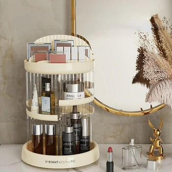  Коробка-органайзер для макияжа, вращающийся на 360 градусов Косметический Органайзер, Прозрачный модный многофункциональный съемный туалетный столик