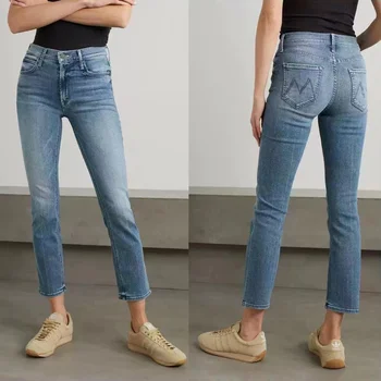  Женские узкие джинсы с высокой талией, модные повседневные джинсовые брюки длиной до щиколоток