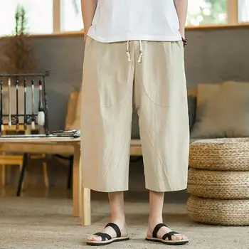  Мужские Летние брюки Мягкие Летние брюки с карманами, Пляжные брюки со средней талией, мужская одежда