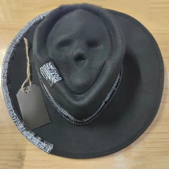  Ковбойская шляпа на Хэллоуин 50JB Идеальный подарок для любителей Хэллоуина, Ковбойская шляпа на тему черепа, подарок для фестиваля и вечеринки