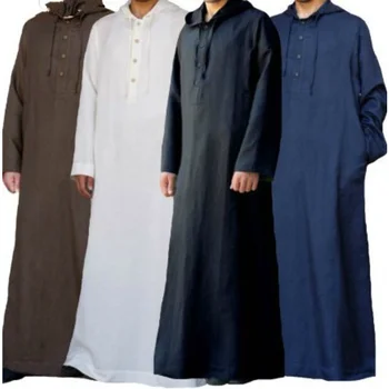  Мусульманский халат в арабском стиле, Простая Длинная мужская рубашка с капюшоном, Мусульманская мода, европейские и американские тенденции