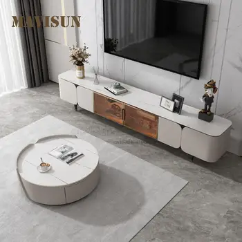  Креативный дизайн в стиле постмодерн, Белый круглый журнальный столик И прямоугольный шкаф для телевизора, Напольный шкаф для гостиной высокого класса и чайный столик