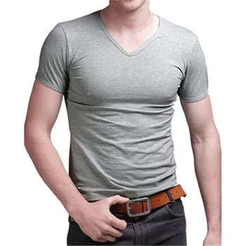  A1371, летние новые мужские футболки, однотонные, приталенные, трендовые, повседневные, с короткими рукавами