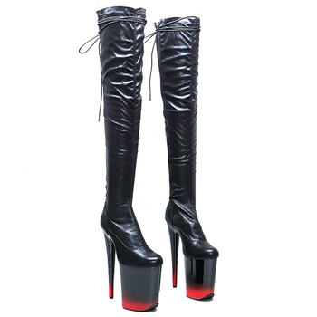  Leecabe 23 см/9 дюймов, черный верх из искусственной кожи, модные женские ботинки на высоком каблуке и платформе для танцев на шесте