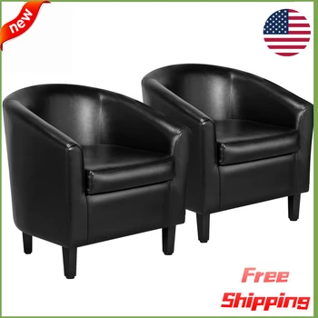  Кресло-ванна Easyfashion, комплект из 2 стульев с акцентом из черной искусственной кожи для гостиной, односпальный диван-кресло -США-НОВИНКА
