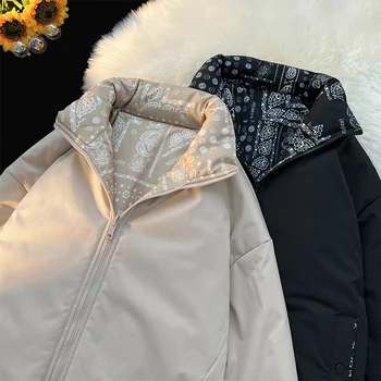  Зимнее теплое утепленное пальто в стиле Харадзюку, модные парки с обеих сторон, трендовая уличная зимняя куртка, Повседневная теплая пуховая куртка