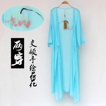  Топ с ручной росписью Lotus в китайском стиле, улучшенная повседневная блузка-плащ