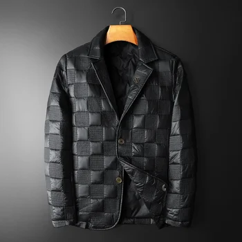  Высококачественная мотоциклетная куртка на утином пуху на молнии, мужская куртка на 90% белом утином пуху, костюм с лацканами, Винтажная черная куртка-пуховик, мужская одежда