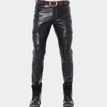  Подлинные профессиональные мотоциклетные байкерские брюки 2023 года, высококачественные мужские черные брюки из мягкой кожи, защитное снаряжение