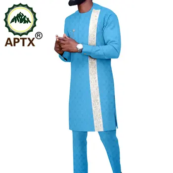  APTX/ Комплект одежды для Мужчин в африканском стиле, 2 предмета, Длинный Топ + облегающие Брюки Полной Длины, Повседневный Мужской Костюм Из Жаккардовой ткани A2216162