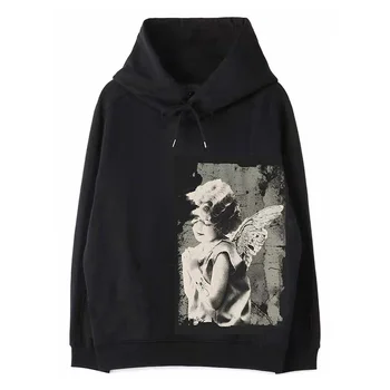  Yohji Yamamoto Black Angel Printing Осень-зима, толстовка с капюшоном, уличная толстовка, одинаковый стиль для мужчин и женщин