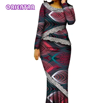  Комплект одежды из 2 предметов для африканских женщин, рубашка с длинными рукавами и принтом в африканском стиле, блузка и длинные юбки, женский комплект африканской одежды, WY6868