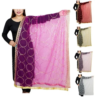  Женский шарф Дупата из сетчатого материала, Традиционный ремешок Чунни, Шаль из бисера, Готта Патти, Индийская одежда