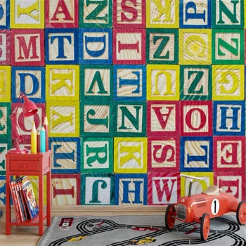  Строительные блоки с английским алфавитом, настенная роспись на заказ, фотообои для детской комнаты, Декор для детской комнаты, 3D обои