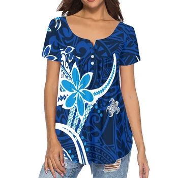  Модная рубашка для Самоа и Гавайев для летних девушек, Островная одежда с татуировками, Роскошный Женский сексуальный топ с V-образным вырезом, Женская плиссированная рубашка с пряжкой