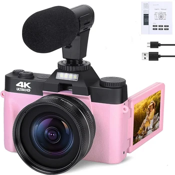  Цифровая фотокамера с откидным экраном 48MP 4K Видеокамера для видеосъемки Селфи Видеокамера Прямая трансляция YouTube Широкоугольный макрообъектив