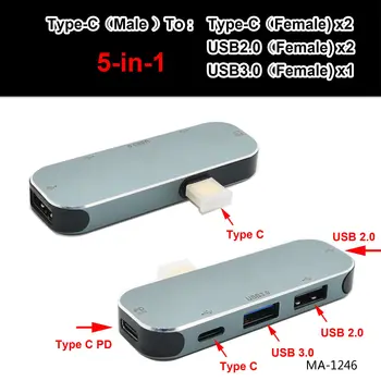  1x5 в 1 Концентратор Док-станция TYPC C USB для мужчин и женщин USB 3.0 двойной USB 2.0 PD Type C Конвертер Адаптер Мобильный Телефон планшет