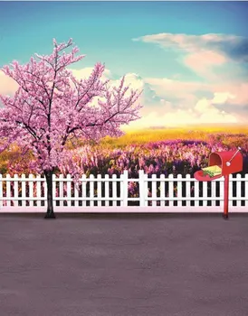  5x7 футов Розовый Цветок, Дерево, забор, Фоны для фотосъемки, реквизит для студии, фон