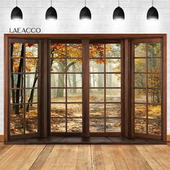  Laeacco Осенний пейзаж за окном, Природа, лес, фон для фотосъемки, Золотая дефолиация, урожай, семейная вечеринка, портретный фон для фотосъемки