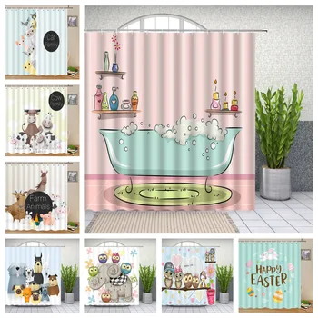  Мультяшные занавески для душа с рисунком милой собаки на ферме, декор для ванной комнаты для мальчиков и девочек, Комплект штор для ванны из полиэстера с крючками