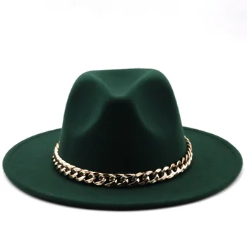 Фетровая шляпа Simole, женские мужские шляпы с широкими полями, толстая золотая цепочка, войлочные шляпы, джазовая кепка, зима-осень, панама, верблюжьи белые женские шляпы