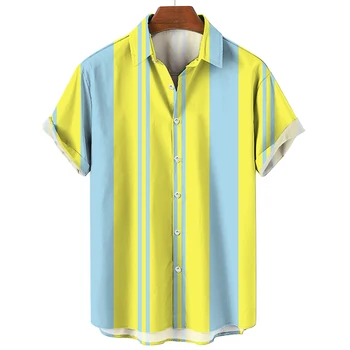  Простая уличная одежда в стиле Харадзюку в полоску, мужская Гавайская рубашка, Модная Дышащая верхняя одежда Dazn с коротким рукавом, Рубашки для мужчин
