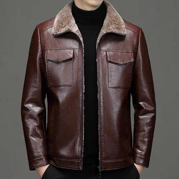  A2266, осенне-зимняя мужская кожаная куртка, меховая, из одного бархата, утолщенная, теплая, высококачественная, деловая, повседневная