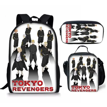  3D Новый рюкзак Tokyo Avengers, Мстители, Сумка для ланча из трех предметов, пенал, школьная сумка для учащихся начальной и средней школы