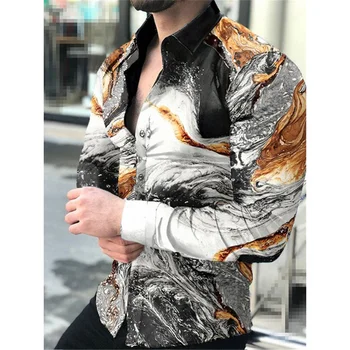  роскошная модная мужская однобортная рубашка для светской вечеринки 2023, повседневная дизайнерская рубашка с длинными рукавами и принтом, мужская рубашка с лацканами