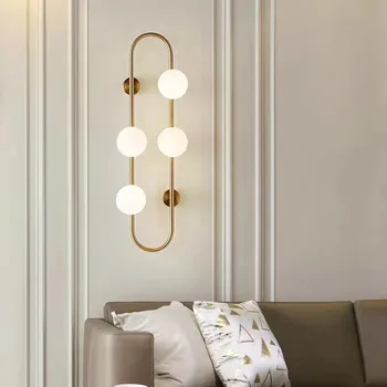  Настенный светильник в стиле постмодерн, черно-золотая стеклянная лампа для прикроватного декора, Белый абажур, Гостиничный Фон, настенный офисный декор, свет