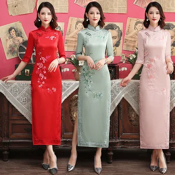  Yourqipao Лето 2023, Длинный Ципао с Шелковой Вышивкой, Элегантный Ретро Модный Ципао в Китайском Стиле, Вечернее Свадебное Платье для Женщин