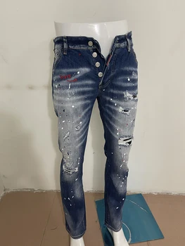  2023 Весна/Лето, Новая модная мужская нашивка с дырками, принт граффити, облегающие эластичные джинсы для ног