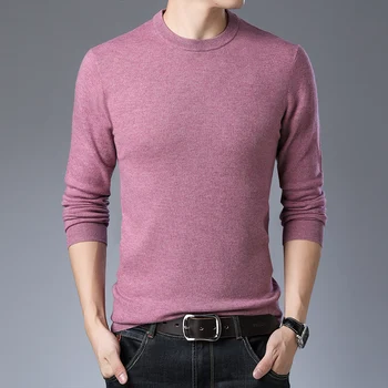  Мужские трикотажные рубашки Повседневный тонкий шерстяной свитер Мужской Приталенный джемпер с круглым вырезом и длинным рукавом, однотонные свитера, футболка