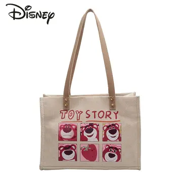  Новая женская сумка Disney с клубничным мишкой, Модная женская сумка с рисунком Микки, Холщовая многофункциональная сумка большой емкости через плечо