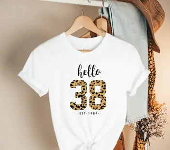  Футболка с днем рождения Hello 38, Леопардовая рубашка 1984 года рождения, Леопардовая футболка с 38-м днем рождения, майка, кружка, длинный рукав,