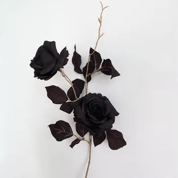  4 шт. Искусственные цветы из Черной Розы, украшение на Хэллоуин, Шелковый цветок для дома, Свадебная вечеринка, Цветочная композиция, Поддельные Розы
