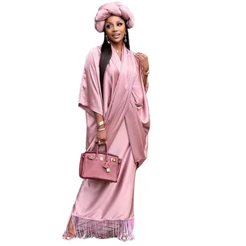  Африканские платья для женщин, розовые комплекты из 2 предметов, топы с перекрещиванием спереди и внутреннее платье с кисточками-спагетти, африканская одежда для женщин