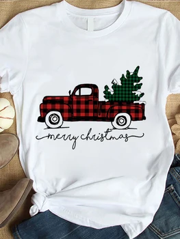  Футболки для женщин, футболка с изображением Рождественской елки, Пикап, футболка с графическим принтом, Модные топы, Женская летняя футболка Harajuku